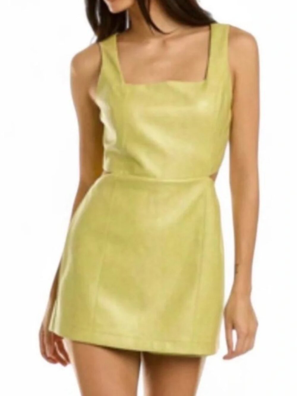 7 For All Mankind Chartreuse Faux Leather Cutout Romper Dress - Size L